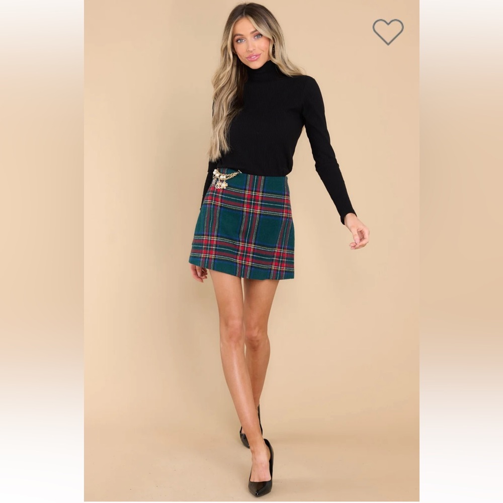 Taking The Reins Green Plaid Skirt- size L